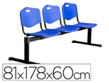 Cadeiras de Receção Pyc Pozohondo Estrutura Ferro Preto Tres Bancos de Encosto Pvc Azul 81x178x60 cm