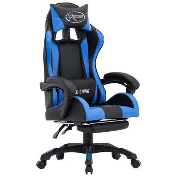 Cadeira Gaming C/ Apoio Pés Couro Artificial Azul/preto