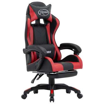 Cadeira Gaming C/ Apoio Pés Couro Artif. Vermelho Tinto/preto