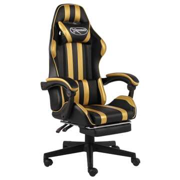 Cadeira Gaming C/ Apoio Pés Couro Artif. Preto/dourado