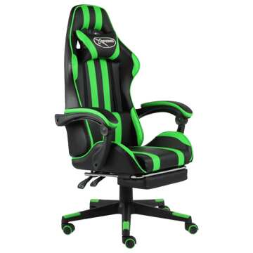 Cadeira Gaming C/ Apoio Pés Couro Artificial Preto/verde