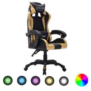 Cadeira Gaming Luzes LED Rgb Couro Artif. Dourado/preto