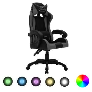 Cadeira Gaming Luzes LED Rgb Couro Artif. Cinza/preto