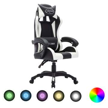 Cadeira Gaming Luzes LED Rgb Couro Artif. Branco/preto