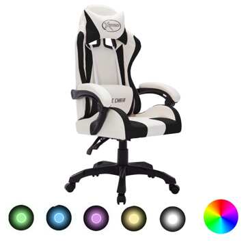 Cadeira Gaming Luzes LED Rgb Couro Artif. Branco/preto