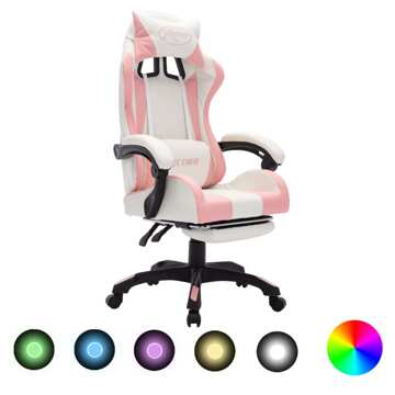 Cadeira Gaming C/ Luzes LED Rgb Couro Arti. Rosa/branco