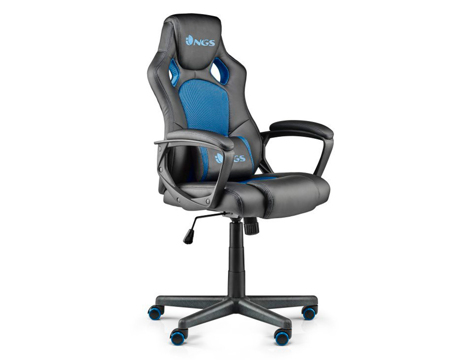 Cadeira Gaming Giratória Ergonômica Semi Pele Regulável Em Altura Braços Fixos Cor Azul